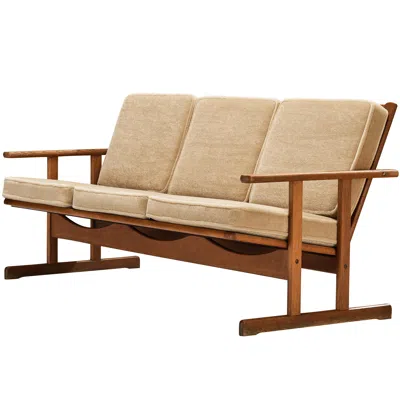 Pre-owned 1stdibs Danish Fdb Møbler Three-seat Sofa In Solid Oak With Reupholstered Cushions In Brown