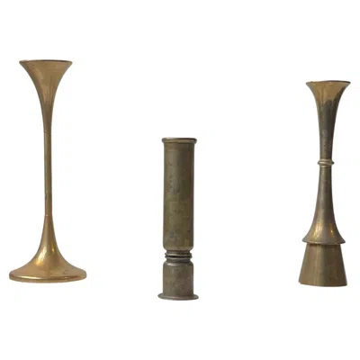Pre-owned 1stdibs Danish Modernist Candlesticks In Patinated Brass, 1960s, Set Of 3 In Brown
