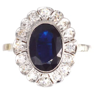 Pre-owned 1stdibs Dark Blue Sapphire & Diamond Cluster Ring, Early 20th Century