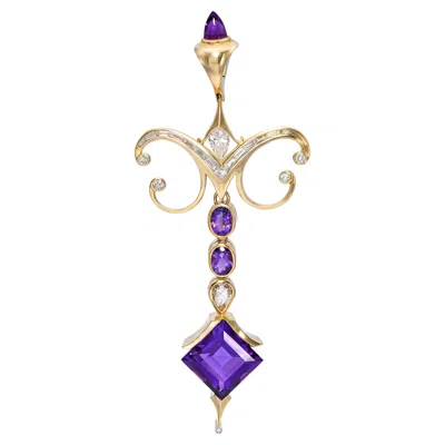 Pre-owned 1stdibs David Sacco 18k Yellow Gold Amethyst & Diamond Hand Fabricated Pendant