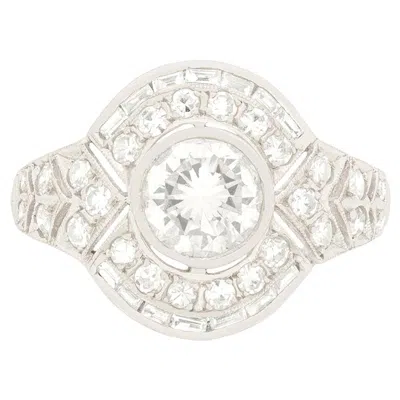 Pre-owned 1stdibs Deco Style Diamond Cluster Ring With Engraved Band, Circa 1950s In Multi