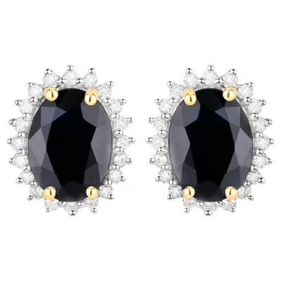 Pre-owned 1stdibs Deep Blue Sapphire Earrings Diamonds 3.3 Carats 14k Yellow Gold
