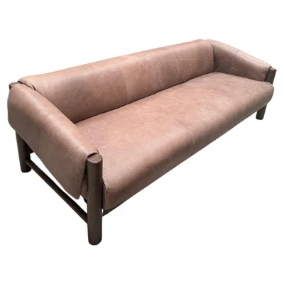 Pre-owned 1stdibs Deep Cushion Cigar Leather Fold Sofa, Parawood Frame In Brown