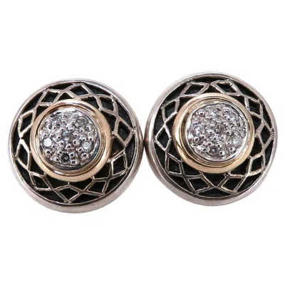 Pre-owned 1stdibs Designer Bordeaux .10ct Natural Diamond Earrings Cross Hatch Deco Silver & 14kt* In Multi