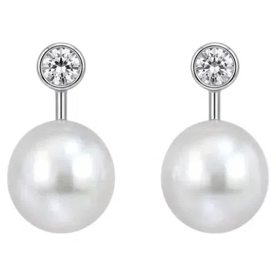 Pre-owned 1stdibs Diamond And Cultured Pearl Drop Earrings In 14 Karat White Gold