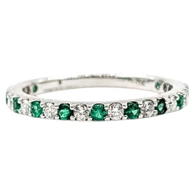 Pre-owned 1stdibs Diamond And Emerald Bridal Band Ring In 14k White Gold
