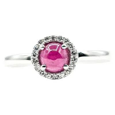 Pre-owned 1stdibs Diamond And Ruby Halo Ring In 10k White Gold