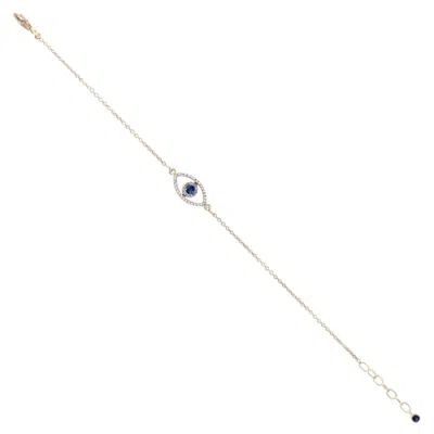 Pre-owned 1stdibs Diamond Blue Sapphire Evil Eye 14k Gold Charm Bracelet Fine Jewelry