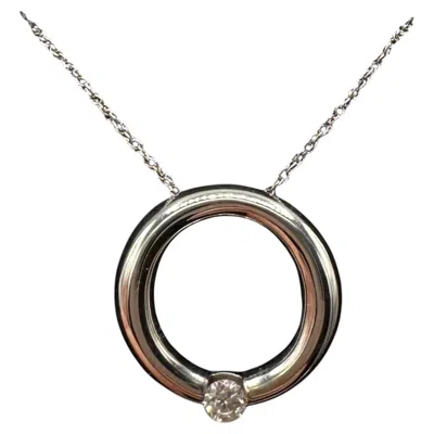 Pre-owned 1stdibs Diamond Circle Necklace 10kt White Gold 0.08ctw Estate 18in