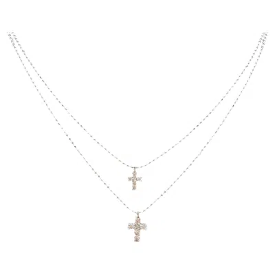 Pre-owned 1stdibs Diamond Double Cross Layering Necklace 18kt White Gold 0.20ctw New