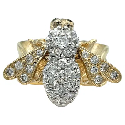 Pre-owned 1stdibs Diamond Embellished Honey Bee Wide Band Ring In Two-tone 14 Karat Gold In Multi
