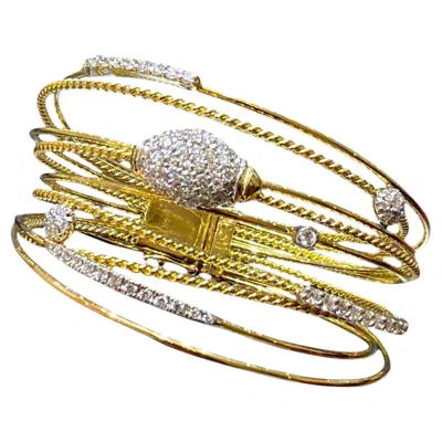 Pre-owned 1stdibs Diamond Multi Row Cable Bangle Bracelet Pave Prong Cable 14k Yellow Gold