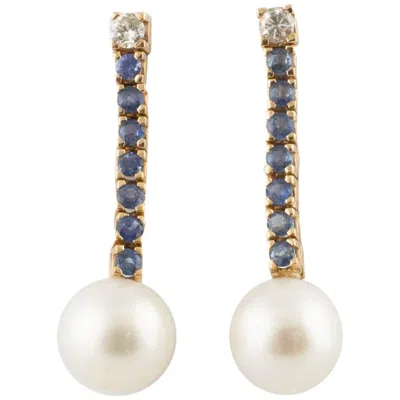 Pre-owned 1stdibs Diamonds Sapphires Big Australian Pearls Rose Gold Earrings In Red