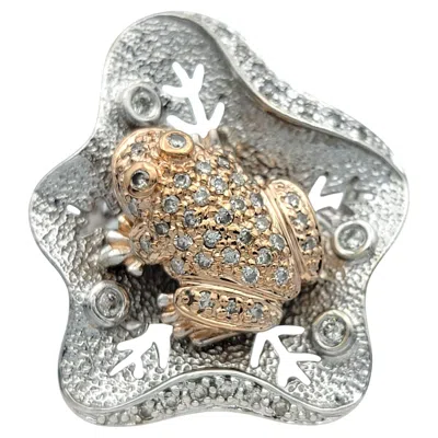 Pre-owned 1stdibs Dimensional Frog And Lily Pad Pavé Diamond Cocktail Ring In Two Tone 14k Gold In Multi
