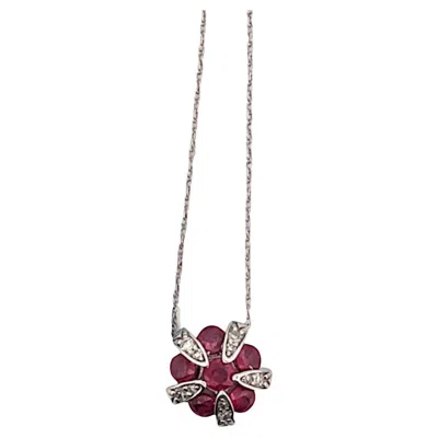 Pre-owned 1stdibs Doris 14k White Gold Necklace With Natural Rubies And Diamonds