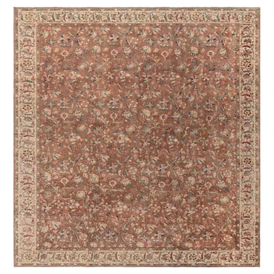 Pre-owned 1stdibs Doris Leslie Blau Antique Tabriz Allover Floral Cream Beige Hand-knotted Rug In White