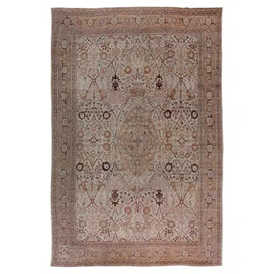 Pre-owned 1stdibs Doris Leslie Blau Antique Tabriz Floral Medallion Soft Beige Rug - C. 1900 In Brown