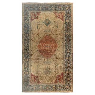Pre-owned 1stdibs Doris Leslie Blau Antique Tabriz Medallion Floral Soft Beige Rug - C. 1900 In Brown