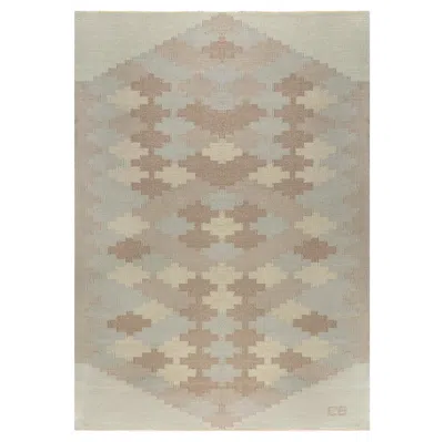 Pre-owned 1stdibs Doris Leslie Blau Scandinavian Mid-century Geometric Light Beige Flatweave Rug In Brown