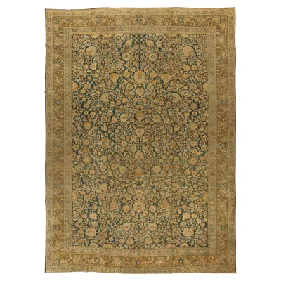 Pre-owned 1stdibs Doris Leslie Blau Tabriz Antique Allover Floral Teal Hand-knotted Rug - C. 1900 In Green