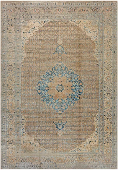 Pre-owned 1stdibs Doris Leslie Blau Tabriz Antique Medallion Soft Beige Hand-knotted Rug - C. 1920 In Brown