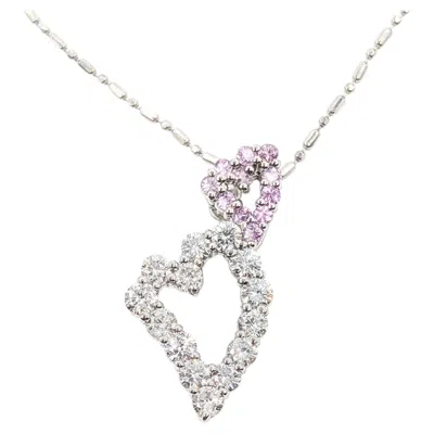 Pre-owned 1stdibs Double Heart Diamond And Pink Sapphire Pendant Necklace In Platinum