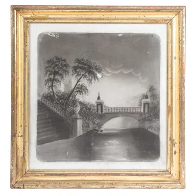 Pre-owned 1stdibs Early 19th Century Nocturnal Charcoal Drawing Of European Vista In Black