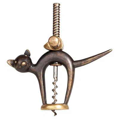 Pre-owned 1stdibs Early 20th Century Art Déco Black And Golden Brass Cat Corkscrew, Germany