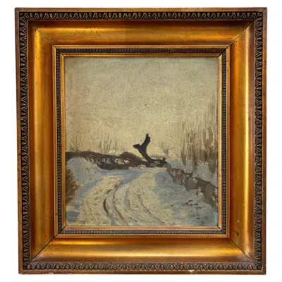 Pre-owned 1stdibs Early 20th Century Danish Winter Landscape Oil On Board In Gilt Frame In Brown