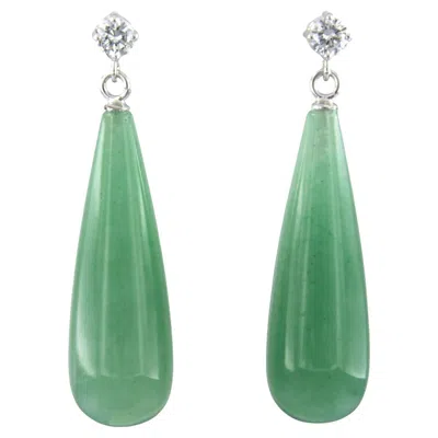 Pre-owned 1stdibs Earrings With Aventurine And Brilliant Cut Diamonds Up To 0.34ct 18k Gold 9.6 Gr In Multi