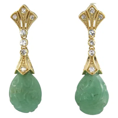 Pre-owned 1stdibs Earrings With Aventurine And Single Cut Diamonds Up To 0.36ct 14k Gold In Multi