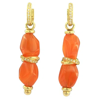 Pre-owned 1stdibs Earrings With Carnelian And Brilliant Cut Diamonds 14.4 Grams 18k Gold In Multi