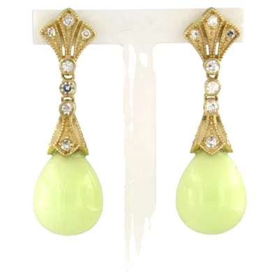 Pre-owned 1stdibs Earrings With Lemon Chrysophrase And Single Cut Diamonds Up To 0.36ct 14k Gold In Multi