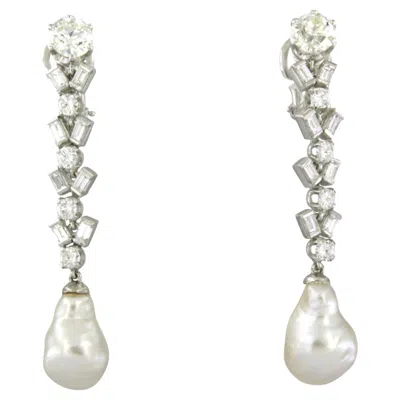 Pre-owned 1stdibs Earrings With Pearl, Baguette And Brilliant Cut Diamonds Up To 3.75ct 18k Gold In Multi