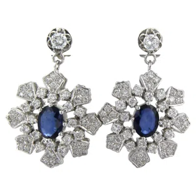 Pre-owned 1stdibs Earrings With Sapphire And Brilliant Cut Diamonds Up To 2.40ct 18k Gold 16.0 Gr In Blue