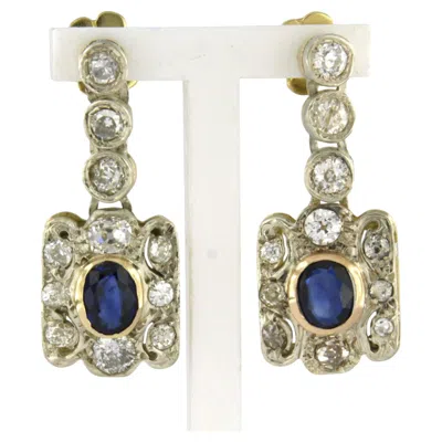 Pre-owned 1stdibs Earrings With Sapphire And Old Ine Cut Diamonds Up To 1.00ct 14k Gold And Silver In Blue