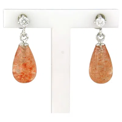 Pre-owned 1stdibs Earrings With Sunstone And Brilliant Cut Diamonds Up To 0.09ct 18k Gold 2.3 Gram In Multi