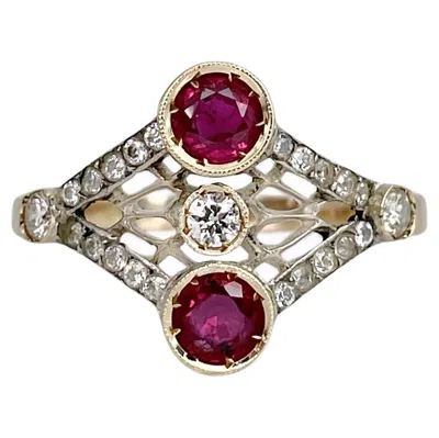 Pre-owned 1stdibs Edwardian 14 Karat Gold 0.75 Carat Ruby Diamond Openwork Cocktail Ring In Multi