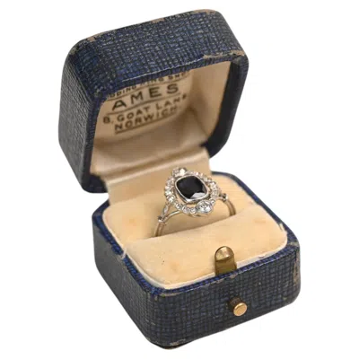 Pre-owned 1stdibs Edwardian 1.50 Carat Cushion Cut Sapphire Ring. 0.5ct Diamond Halo Ring Platinum In Blue