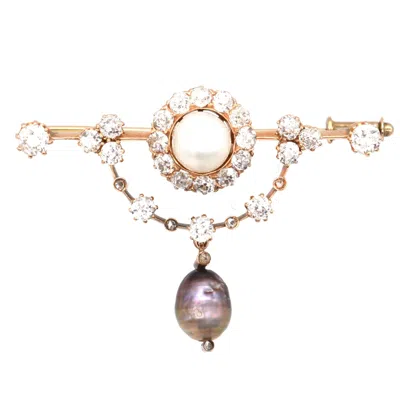 Pre-owned 1stdibs Edwardian 15ct Gold, Diamond, Black And White Pearl Bar Brooch