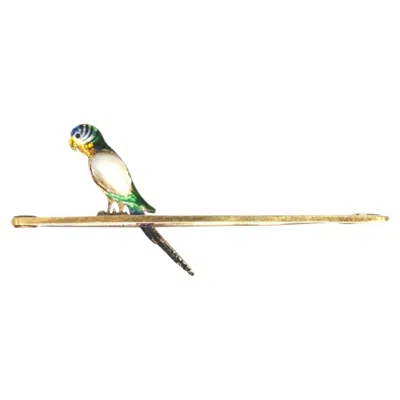 Pre-owned 1stdibs Edwardian 15ct Gold Enamel & Pearl Parrot Bar Brooch In Multi