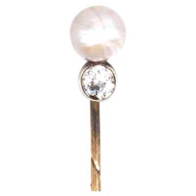 Pre-owned 1stdibs Edwardian 15ct Gold Natural Pearl And Diamond Tie Pin In Multi