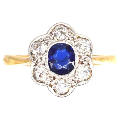 Pre-owned 1stdibs Edwardian 18ct Gold & Platinum, Sapphire And Diamond Cluster Ring In Blue
