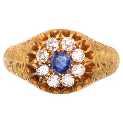 Pre-owned 1stdibs Edwardian 18ct Gold, Old Mine Cut Diamond And Sapphire Cluster Ring In Blue
