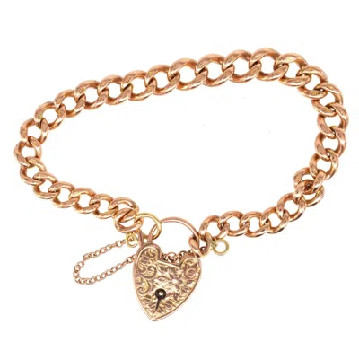 Pre-owned 1stdibs Edwardian 9ct Gold Curb Link Bracelet With Heart Padlock In Multi