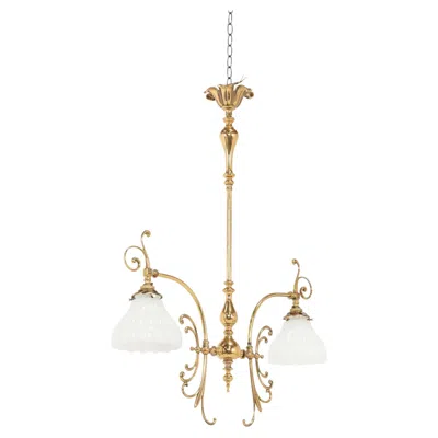 Pre-owned 1stdibs Edwardian Antique Two-branch Brass Moonstone Glass Ceiling Light. C.1910 In Sand