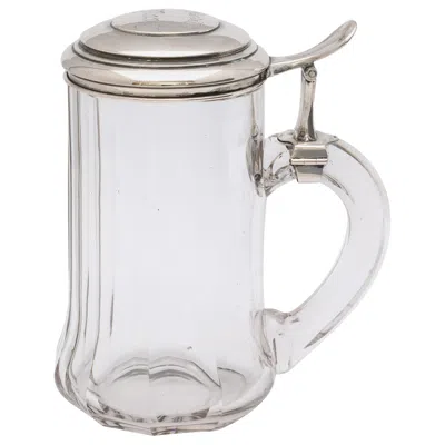 Pre-owned 1stdibs Edwardian Continental Silver '.800' Mounted Glass Drinking Stein With Hinged Lid