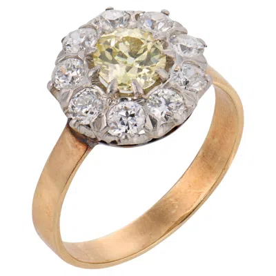 Pre-owned 1stdibs Edwardian Fancy Yellow And White Diamond Gold Cluster Ring