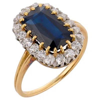 Pre-owned 1stdibs Edwardian Gia 2.40 Carat No Heat Sapphire Diamond 18k Yellow Gold Cluster Ring
