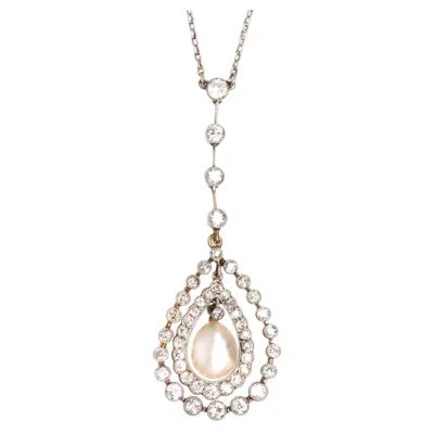 Pre-owned 1stdibs Edwardian Platinum & 18ct Gold Diamond & Natural Saltwater Pearl Necklace In Multi